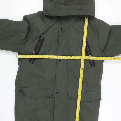 H&M Girls Green Hooded Parka Coat 13-14 Years Polyester Lined Winter Jacket