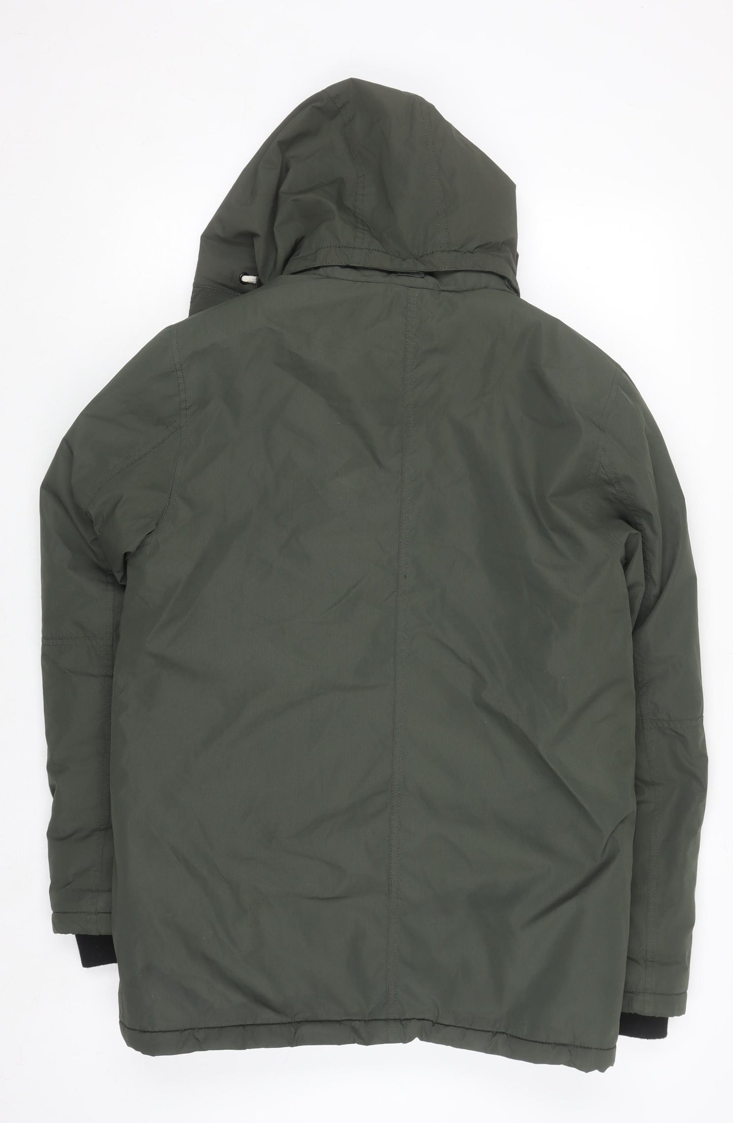 H&M Girls Green Hooded Parka Coat 13-14 Years Polyester Lined Winter Jacket