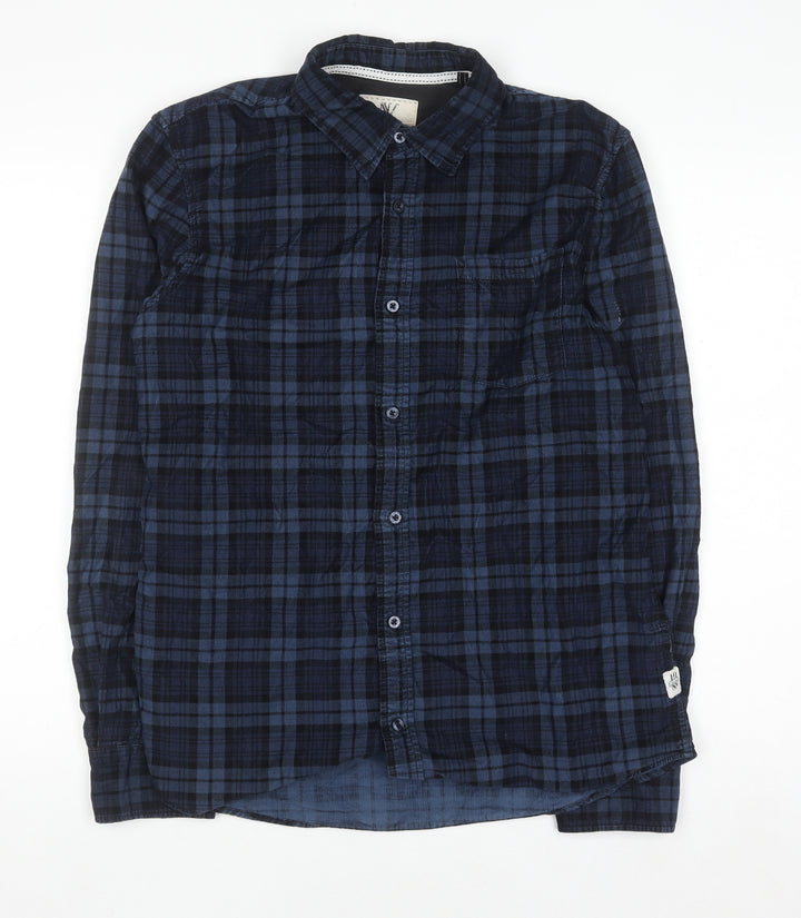 Nevada Men's Blue Check Long Sleeve Cotton Button-Up Shirt Size M
