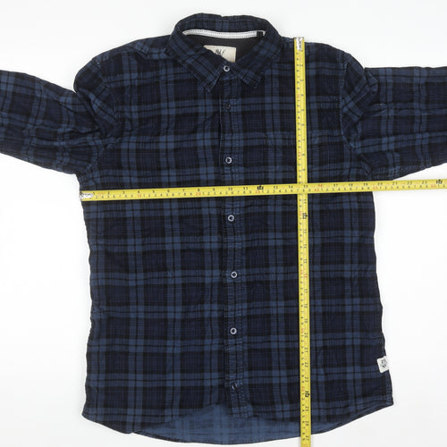 Nevada Men's Blue Check Long Sleeve Cotton Button-Up Shirt Size M