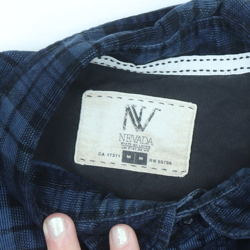 Nevada Men's Blue Check Long Sleeve Cotton Button-Up Shirt Size M