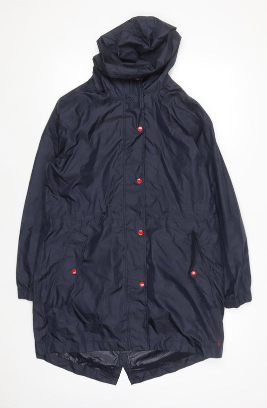 Joules Womens Blue Waterproof Hooded Rain Coat UK 12 Long Lightweight