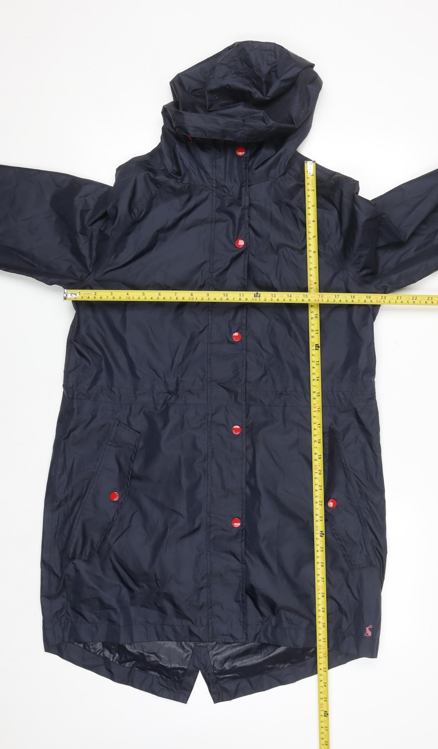 Joules Womens Blue Waterproof Hooded Rain Coat UK 12 Long Lightweight