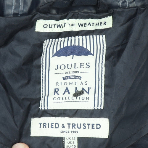 Joules Womens Blue Waterproof Hooded Rain Coat UK 12 Long Lightweight