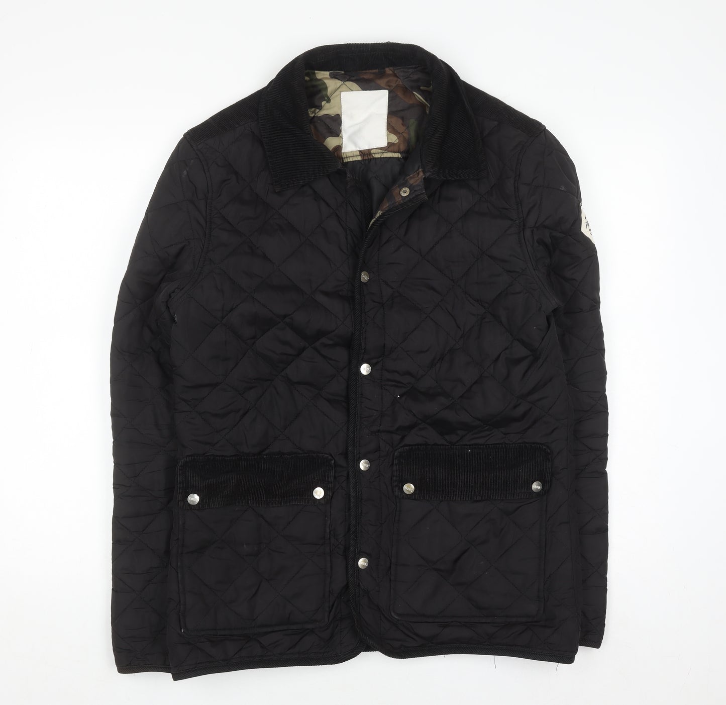 Fabric Black Quilted Mid-Length Lightweight Jacket Size S