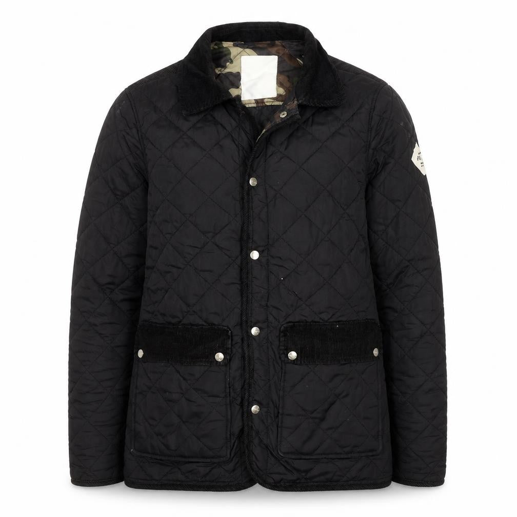Front view of Fabric Black Quilted Mid-Length Lightweight Jacket, size S