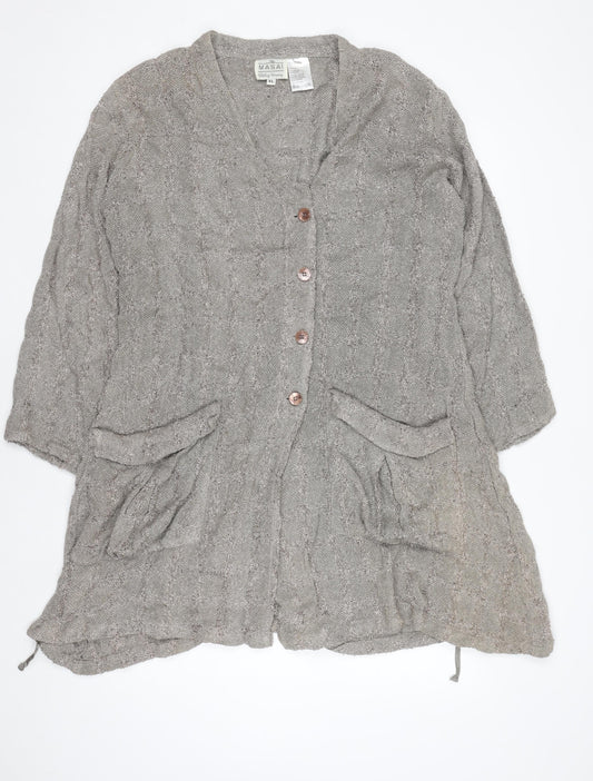 Masai Women Grey Knit Long Sleeve V-Neck Cardigan XL