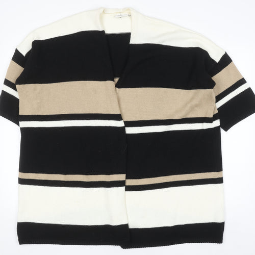 Masai Women Black Beige Striped Lightweight Open Cardigan L