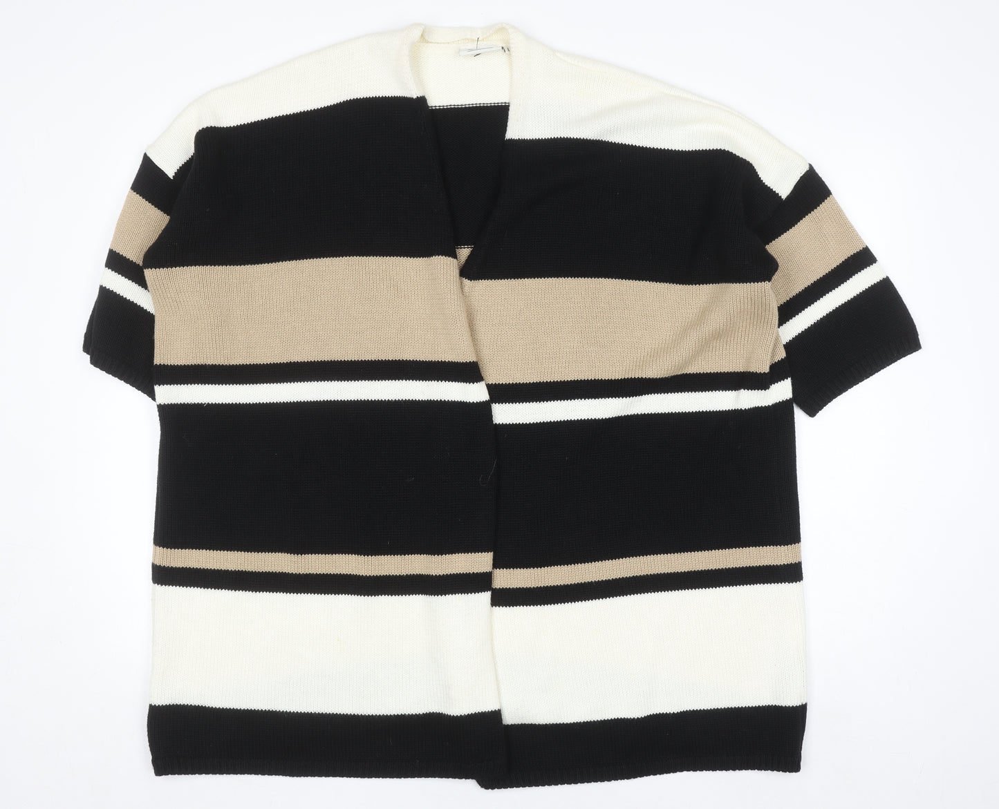 Masai Women Black Beige Striped Lightweight Open Cardigan L