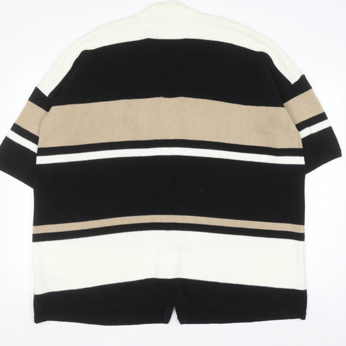 Masai Women Black Beige Striped Lightweight Open Cardigan L