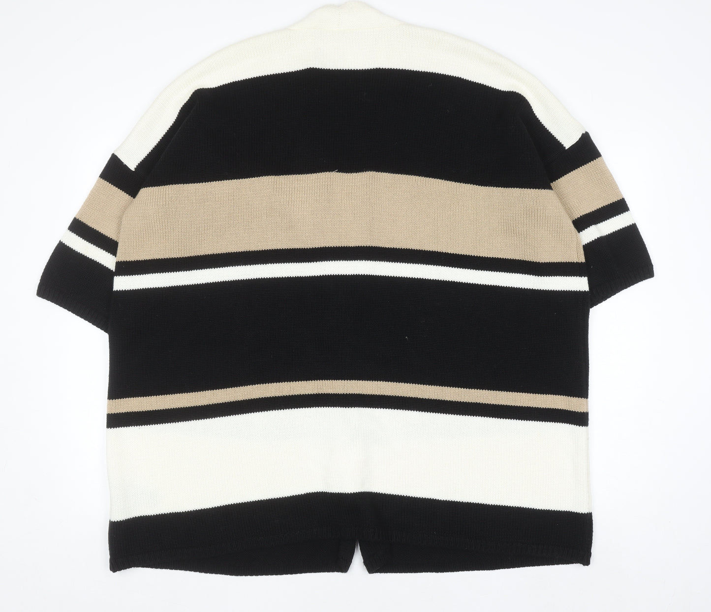 Masai Women Black Beige Striped Lightweight Open Cardigan L