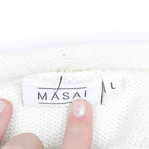 Masai Women Black Beige Striped Lightweight Open Cardigan L