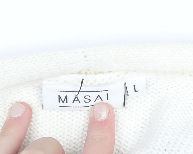 Masai Women Black Beige Striped Lightweight Open Cardigan L