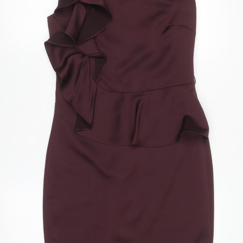 Ted Baker Women's Brown Ruffle Sheath Sleeveless Dress UK 8