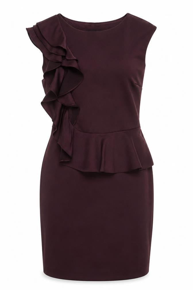 Ted Baker Women's Brown Ruffle Sheath Sleeveless Dress UK 8
