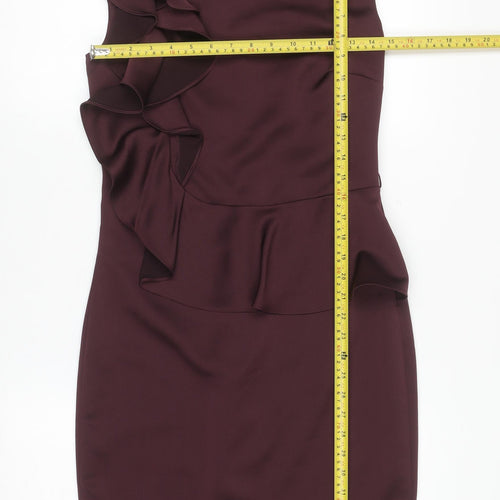 Ted Baker Women's Brown Ruffle Sheath Sleeveless Dress UK 8