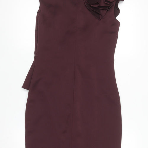 Ted Baker Women's Brown Ruffle Sheath Sleeveless Dress UK 8
