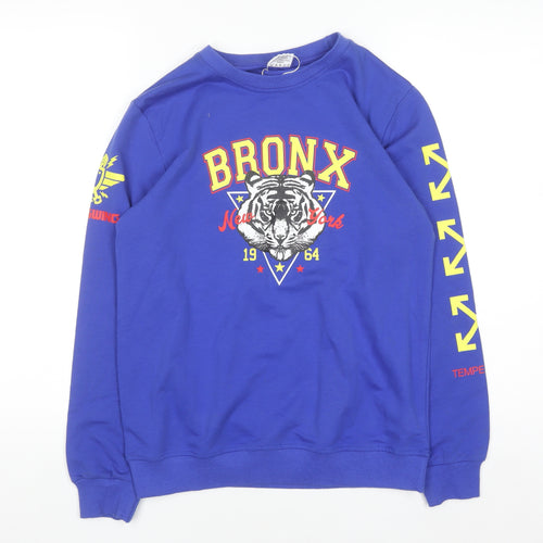 COMFISH Teens Blue Bronx Graphic Print Pullover Sweatshirt 164