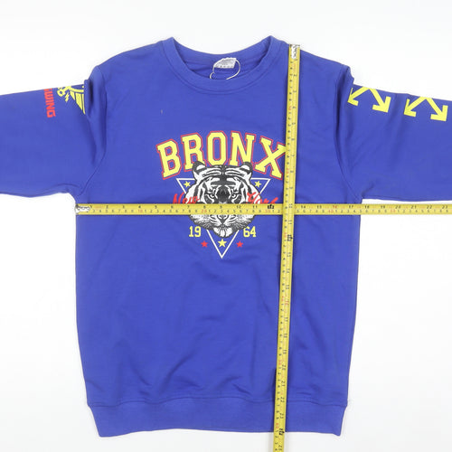 COMFISH Teens Blue Bronx Graphic Print Pullover Sweatshirt 164
