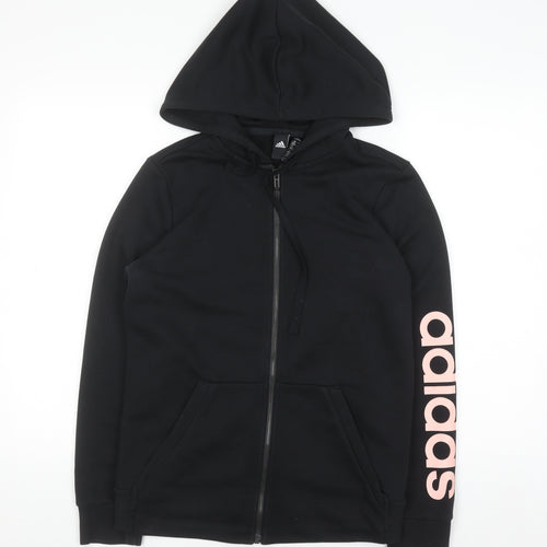 Adidas Womens Black Full Zip Hoodie Size M 12-14 Cotton Blend