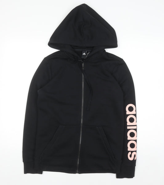 Adidas Womens Black Full Zip Hoodie Size M 12-14 Cotton Blend