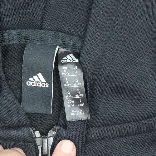 Adidas Womens Black Full Zip Hoodie Size M 12-14 Cotton Blend