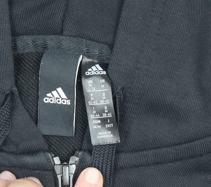 Adidas Womens Black Full Zip Hoodie Size M 12-14 Cotton Blend