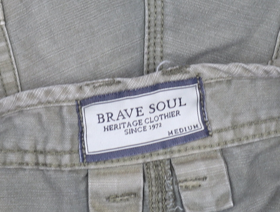 Brave Soul Men's Beige Cargo Shorts Medium Canvas Cotton Casual
