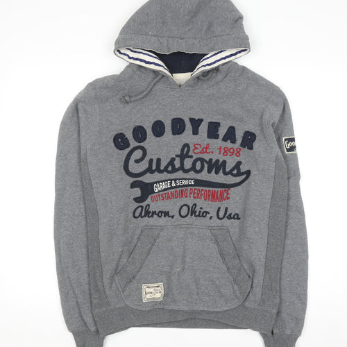 Goodyear Men's Grey Pullover Hoodie S Embroidered Graphic Fleece