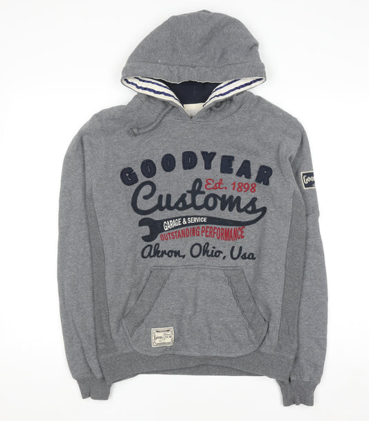 Goodyear Men's Grey Pullover Hoodie S Embroidered Graphic Fleece