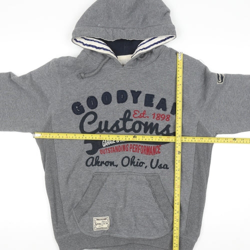 Goodyear Men's Grey Pullover Hoodie S Embroidered Graphic Fleece