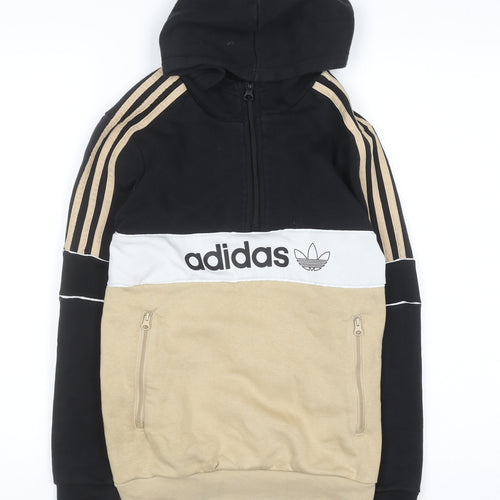 Adidas Boys Beige Black 11-12 Years Half Zip Hoodie with Pockets