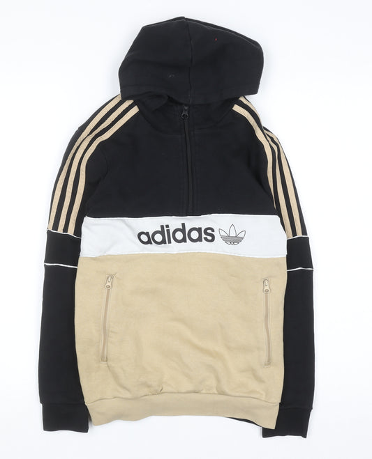 Adidas Boys Beige Black 11-12 Years Half Zip Hoodie with Pockets