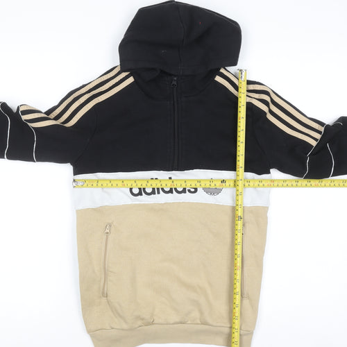 Adidas Boys Beige Black 11-12 Years Half Zip Hoodie with Pockets