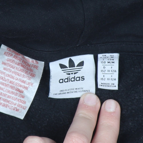 Adidas Boys Beige Black 11-12 Years Half Zip Hoodie with Pockets