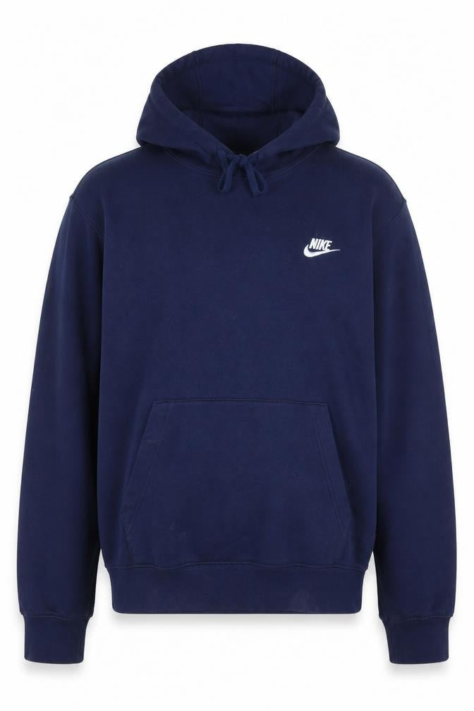 Front view of Nike men’s blue pullover hoodie m regular fit fleece sweatshirt