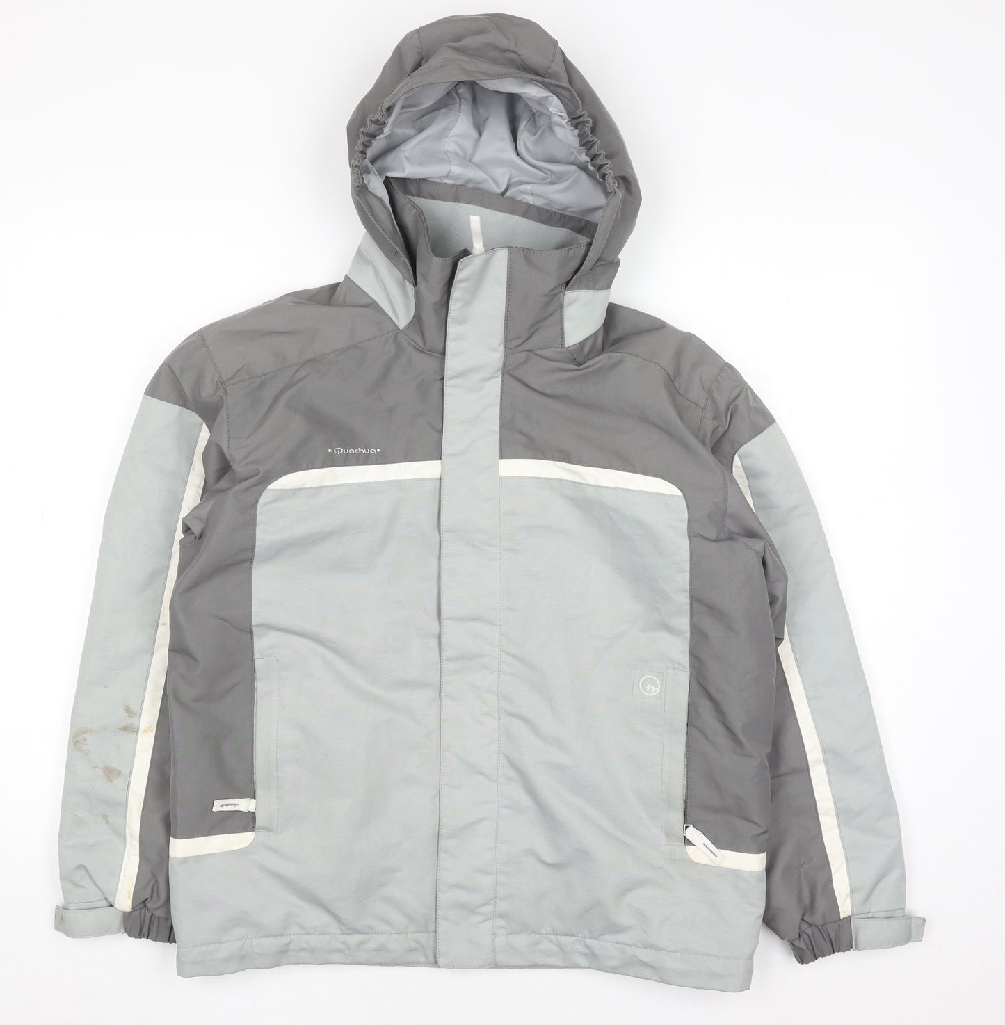 Quechua Boys Grey Waterproof Ski Jacket Hooded Lined 12 Years