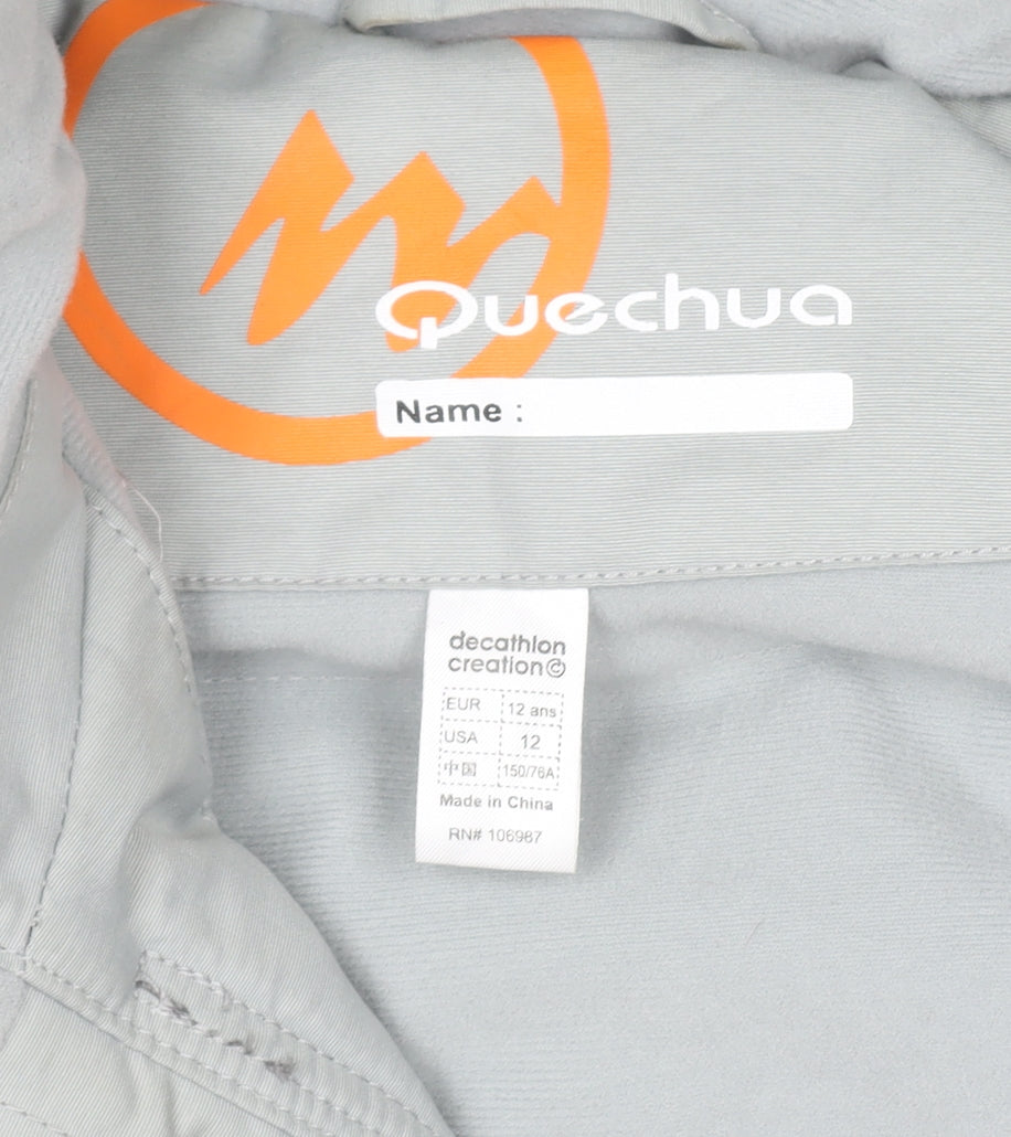 Quechua Boys Grey Waterproof Ski Jacket Hooded Lined 12 Years