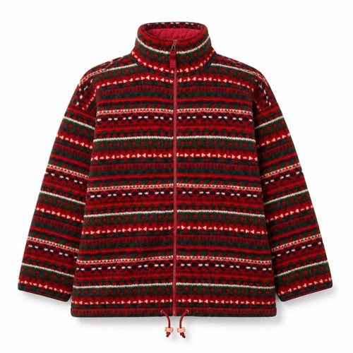 Marks and Spencer Womens Red Fair Isle Full Zip Fleece Jacket UK 12