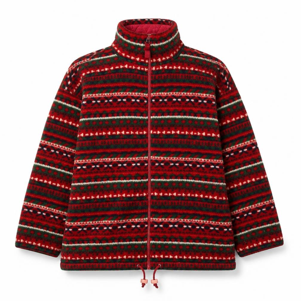 Marks and Spencer Womens Red Fair Isle Full Zip Fleece Jacket UK 12