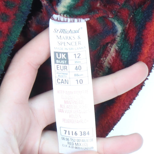 Marks and Spencer Womens Red Fair Isle Full Zip Fleece Jacket UK 12