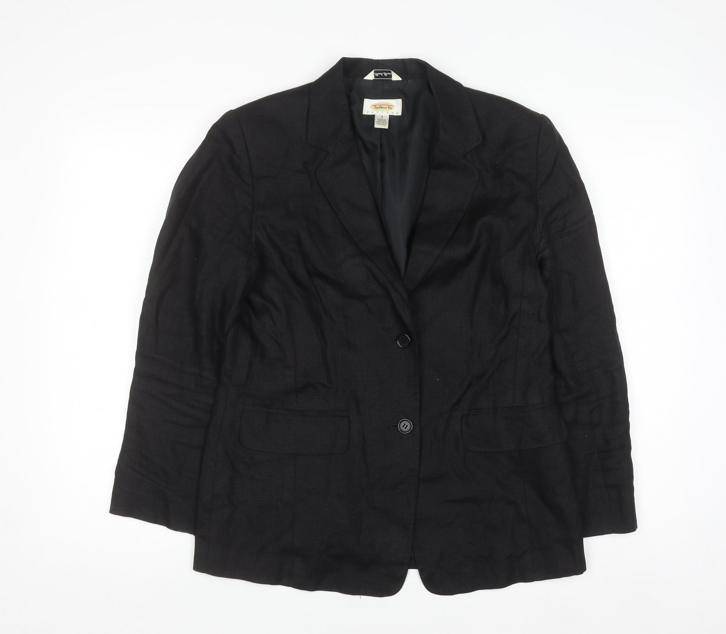 Talbots Women Black Irish Linen Petite 4 Single-Breasted Blazer