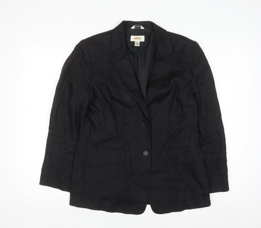 Talbots Women Black Irish Linen Petite 4 Single-Breasted Blazer