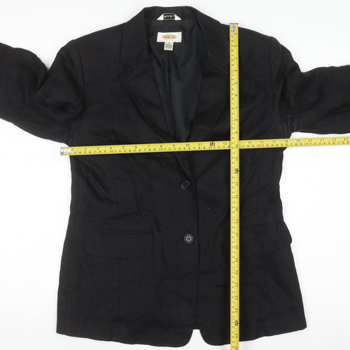 Talbots Women Black Irish Linen Petite 4 Single-Breasted Blazer