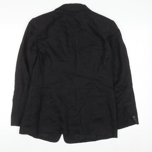 Talbots Women Black Irish Linen Petite 4 Single-Breasted Blazer