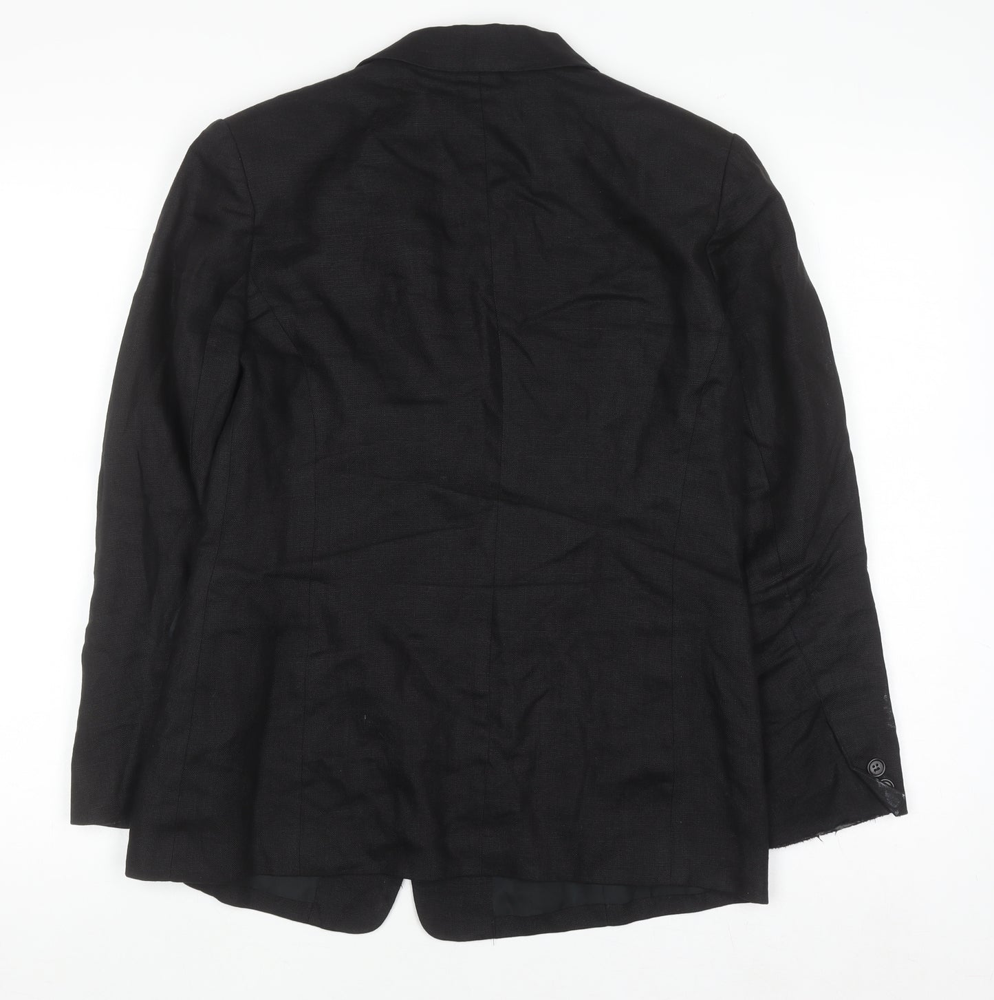 Talbots Women Black Irish Linen Petite 4 Single-Breasted Blazer