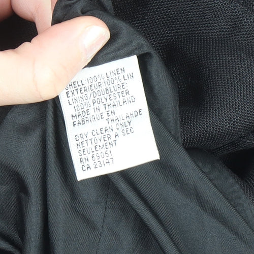 Talbots Women Black Irish Linen Petite 4 Single-Breasted Blazer