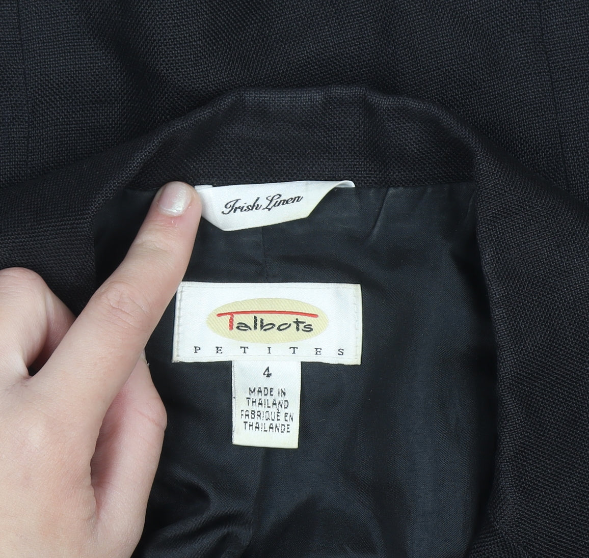 Talbots Women Black Irish Linen Petite 4 Single-Breasted Blazer
