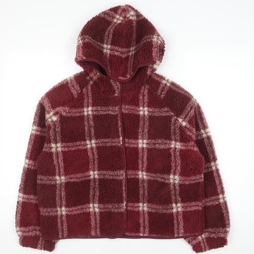 Marks and Spencer Girls Red Check Hooded Fleece Jacket 11-12 Years