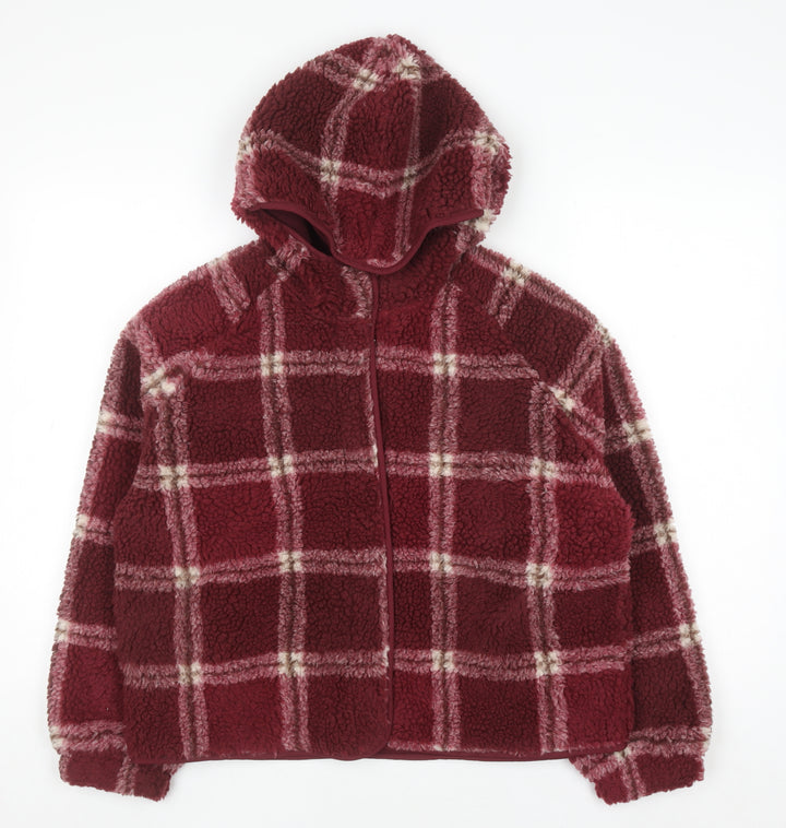 Marks and Spencer Girls Red Check Hooded Fleece Jacket 11-12 Years